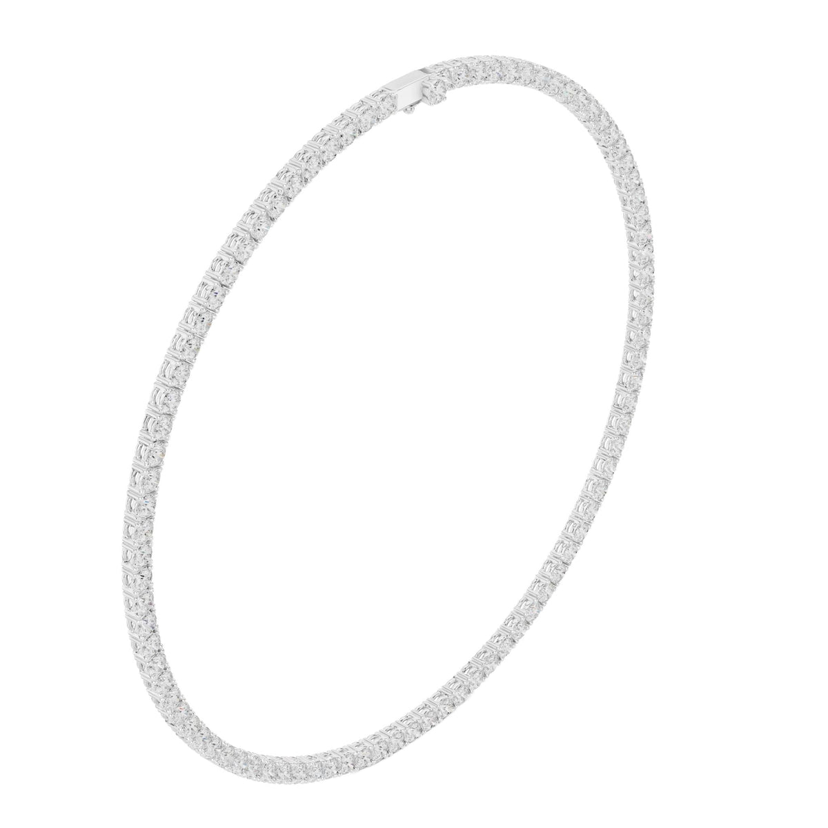Round diamond tennis necklace with white stones on silver-tone band