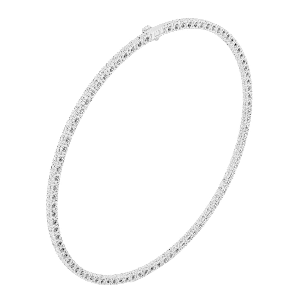 Round diamond tennis necklace in white metal, continuous round diamond row