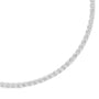 Round diamond tennis necklace in white metal, close-up of continuous diamond row
