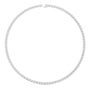 Round diamond tennis necklace in white metal, full oval view with diamond row