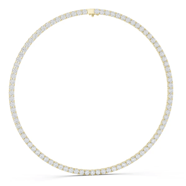 Round diamond tennis necklace with round stones on gold-tone band