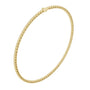 Yellow gold tennis necklace with round-cut diamonds, angled close view