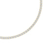 Round-cut diamond tennis necklace, side curve view with linked settings