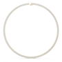 Round-cut diamond tennis necklace in yellow metal, full loop view