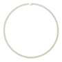 Round-cut diamond tennis necklace in yellow metal, full loop view