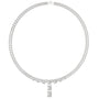 Emerald-cut diamond line necklace in white gold with baguette diamonds along the chain
