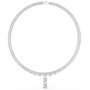 Emerald-cut diamond line necklace in white gold with baguette diamonds along the chain
