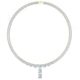 Emerald-cut diamond line necklace in yellow gold with baguette diamonds and emerald-cut drop