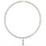 Emerald-cut diamond line necklace in yellow gold with baguette diamonds and emerald-cut drop