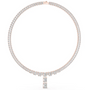 Rose gold emerald-cut diamond line necklace with a central pendant and evenly spaced pave links.