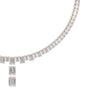 Rose gold diamond line necklace with baguette links and vertical emerald-cut centerpiece
