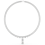 White gold emerald-cut diamond line necklace with a central pendant, shown from the front view.