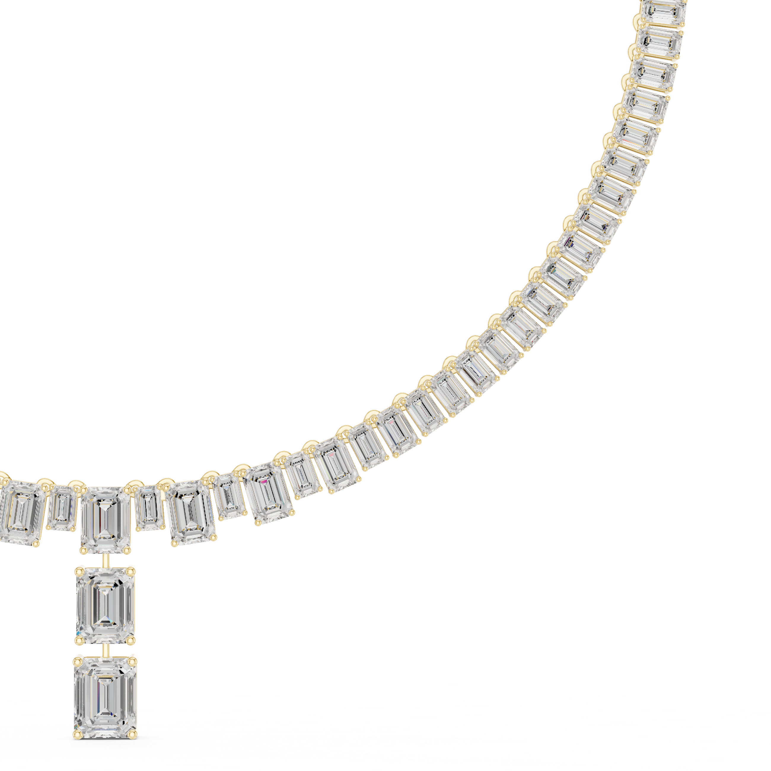 Two-tone diamond line necklace with emerald-cut stones in white and yellow settings