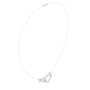 White gold diamond heart necklace with open heart love-knot pendant, angled view