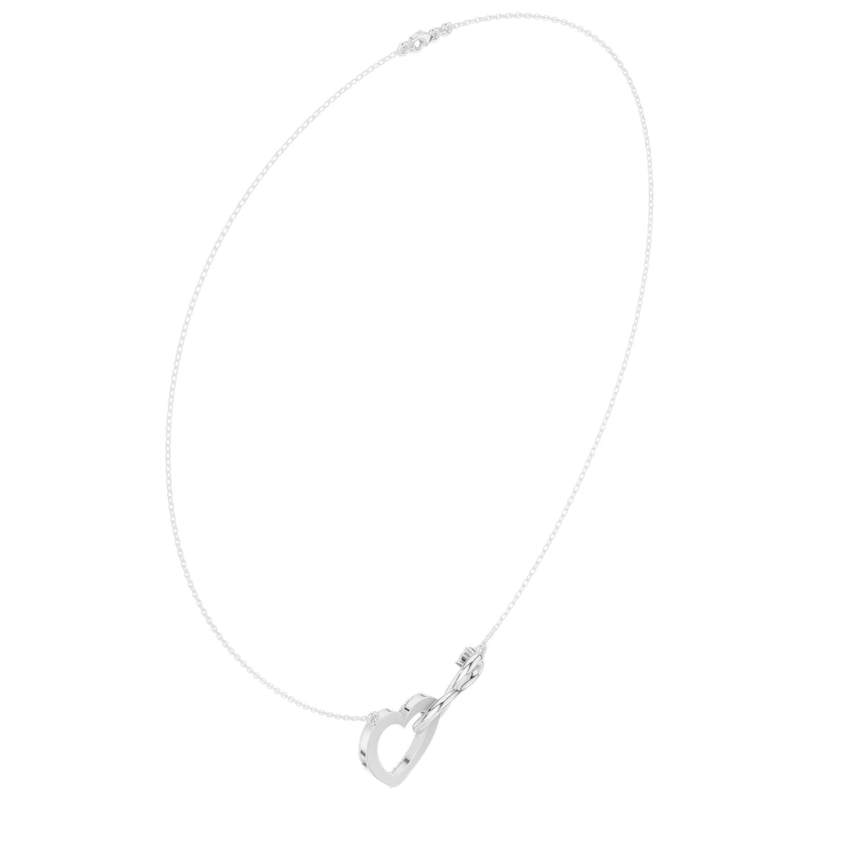 White gold diamond heart necklace with heart-shaped love-knot pendant on chain