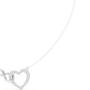 White gold diamond heart love knot necklace detail with heart drop charm