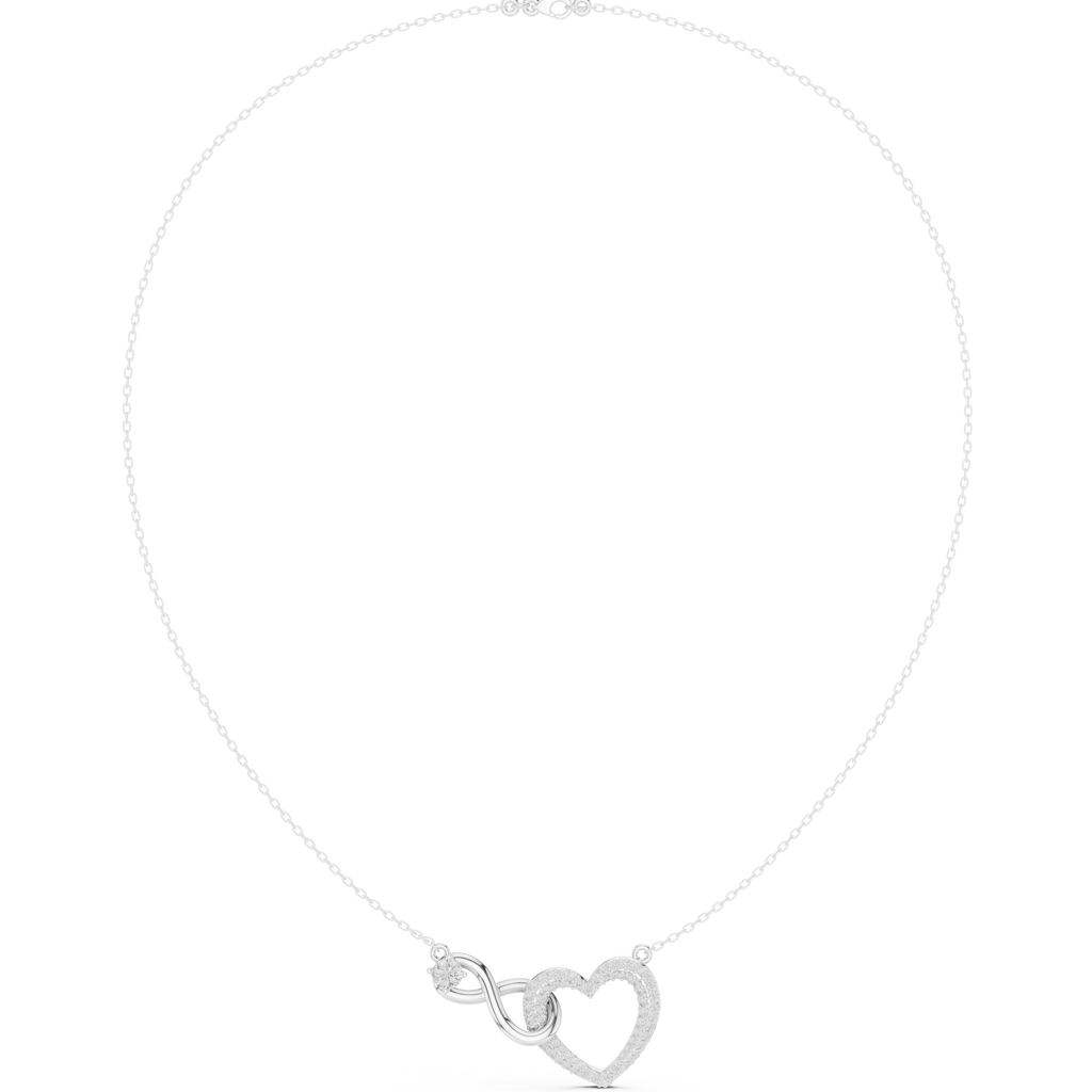 White gold heart diamond necklace with love-knot heart pendant