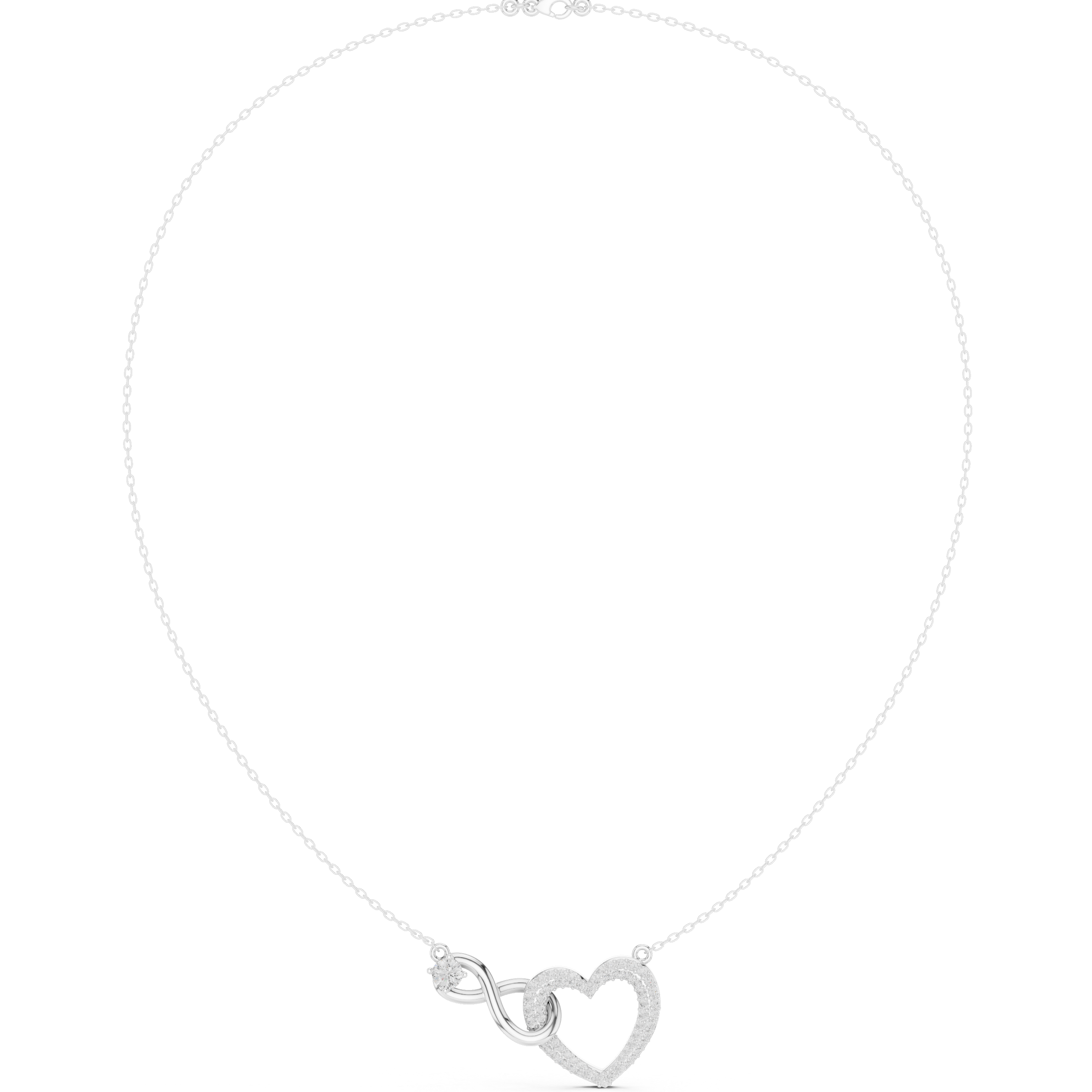 White gold heart diamond necklace with love-knot heart pendant