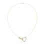 Yellow gold diamond heart necklace with open heart love-knot pendant on thin chain
