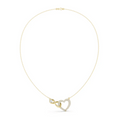 Yellow gold diamond heart love knot necklace with dangling heart charm