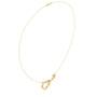 Yellow gold diamond heart love knot necklace detail with heart drop charm