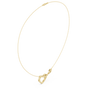 Yellow gold diamond heart love knot necklace detail with heart drop charm