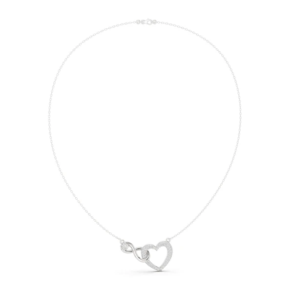 White gold diamond heart love knot necklace with dangling heart charm