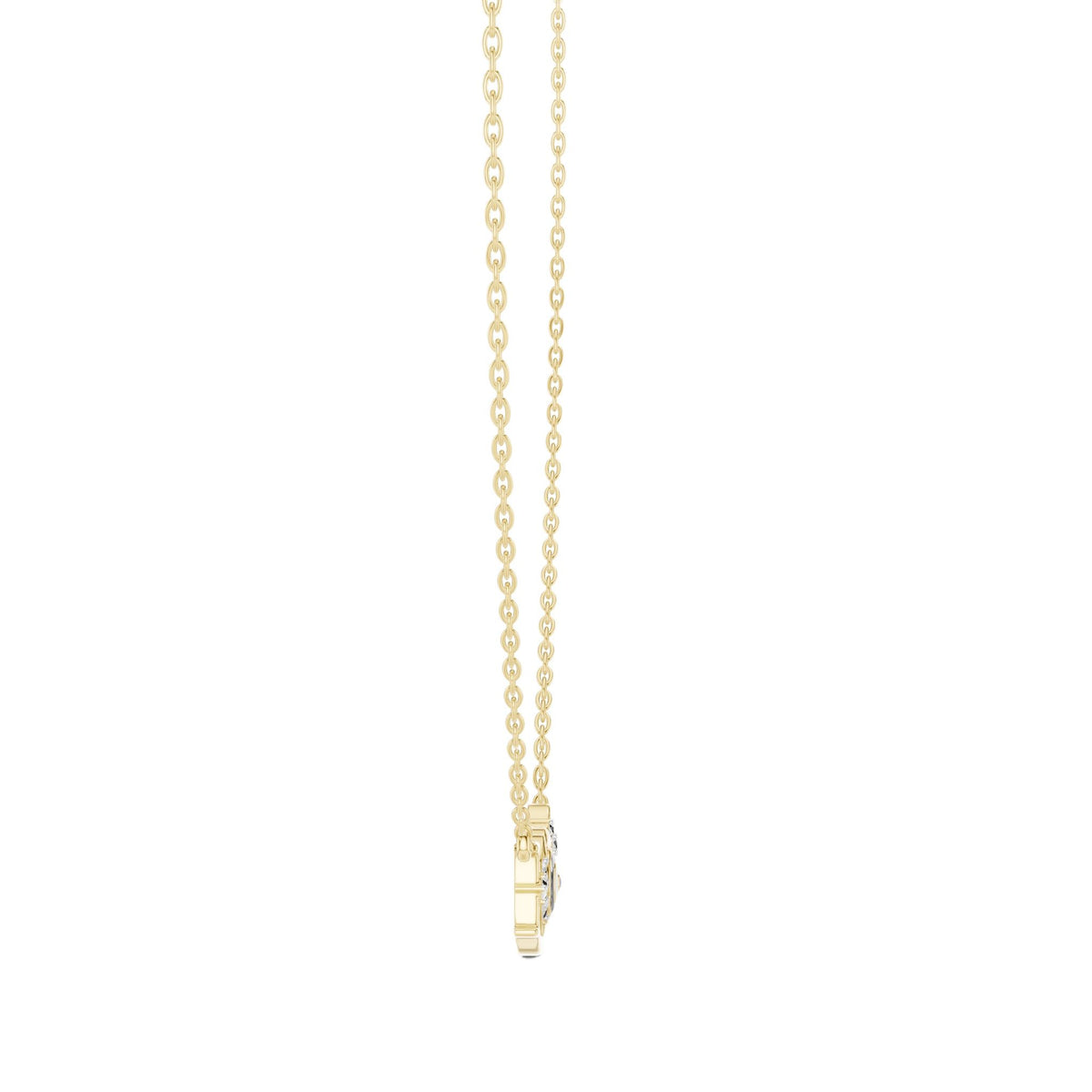 Yellow gold LOVE necklace pendant with round center stone and charm drop