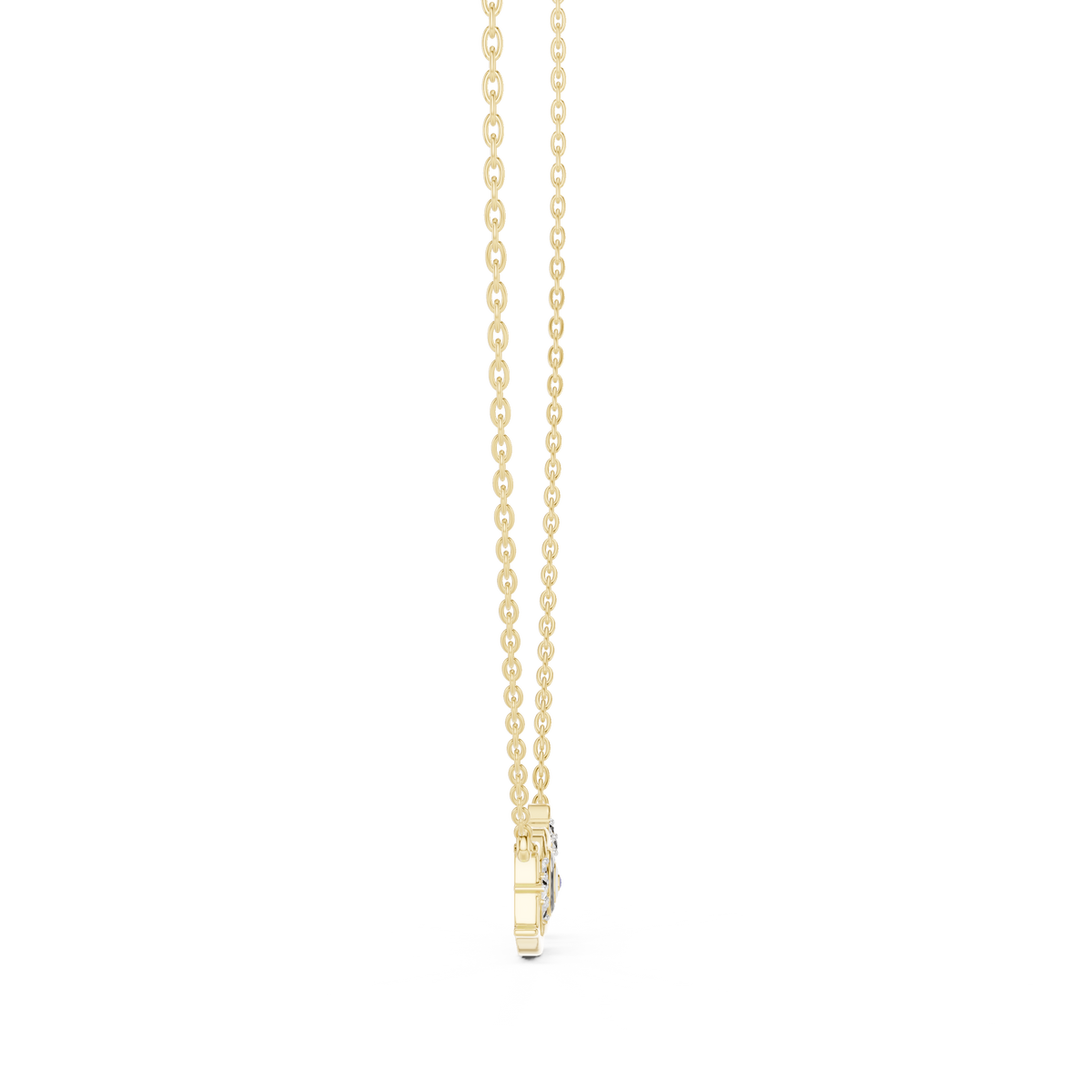 Yellow gold LOVE necklace pendant with round center stone and charm drop