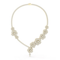 Diamond floral drop necklace with round clustered stones, yellow gold tone