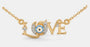 Yellow gold script LOVE necklace with round multicolor center stone and diamond accents