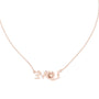 Rose gold script LOVE necklace with round center stone and diamond accents