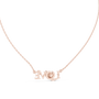 Rose gold script LOVE necklace with round center stone and diamond accents
