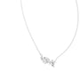 White gold script LOVE pendant with round center stone, angled view