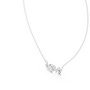 White gold script LOVE pendant with round center stone, angled view