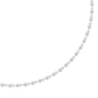 Round diamond tennis necklace, silver-tone side view with circular stones.