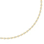 Round diamond tennis necklace, yellow-gold tone side view with circular stones.