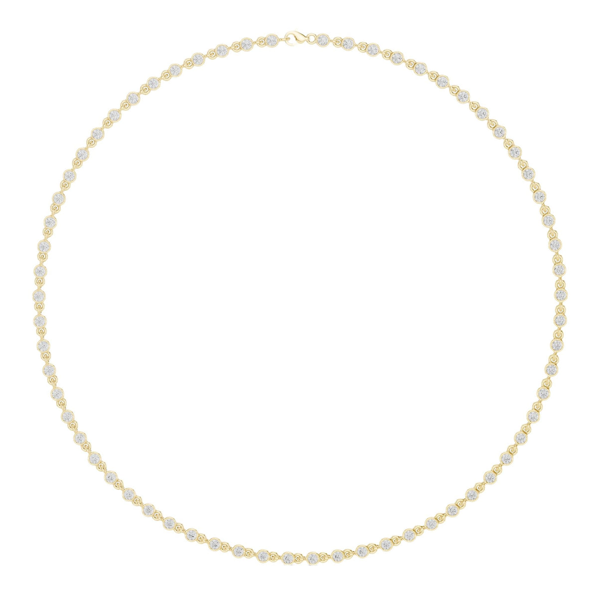 Yellow gold round-cut diamond necklace with evenly spaced round stones.