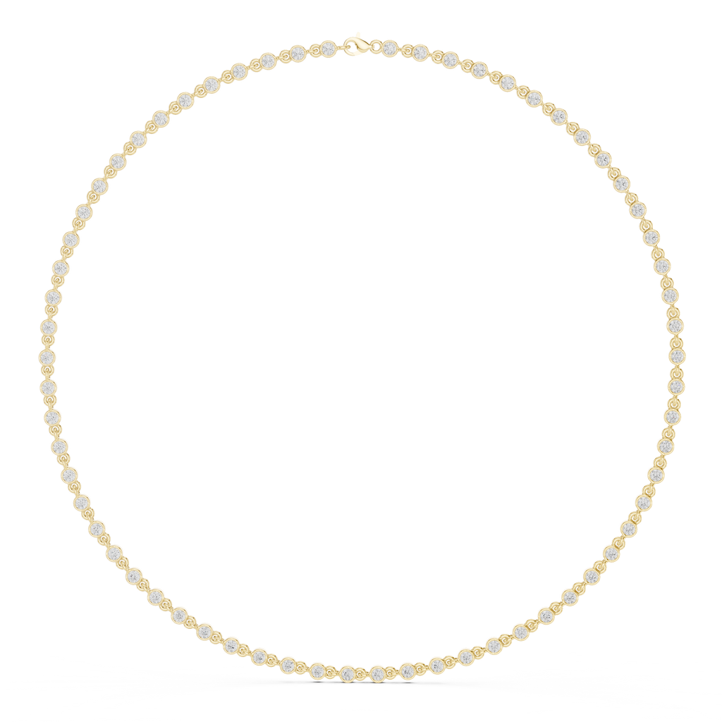 Yellow gold round-cut diamond necklace with evenly spaced round stones.