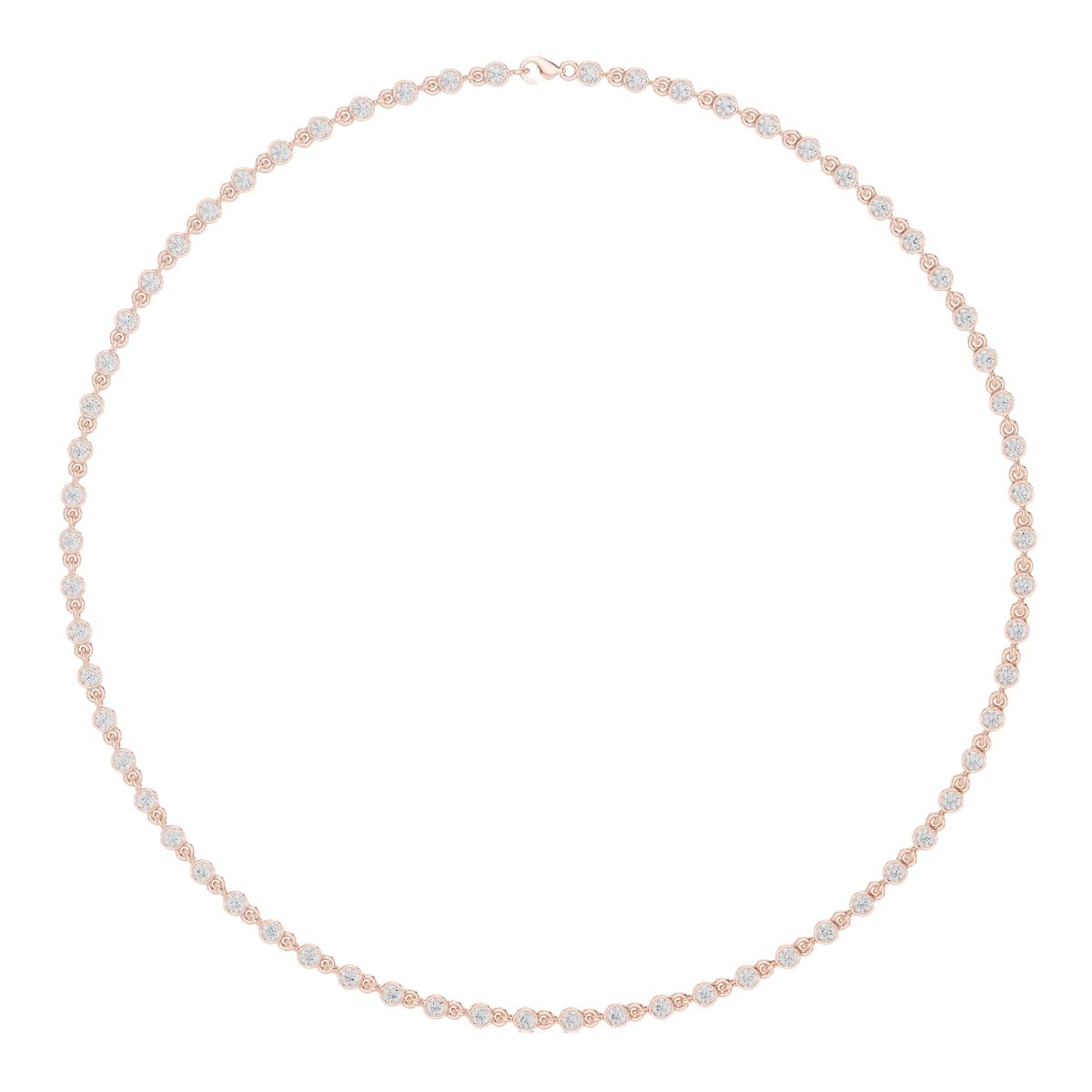 Round diamond tennis necklace, full strand view.