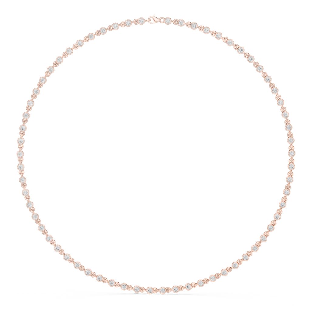 Rose gold round-cut diamond necklace with evenly spaced round stones.