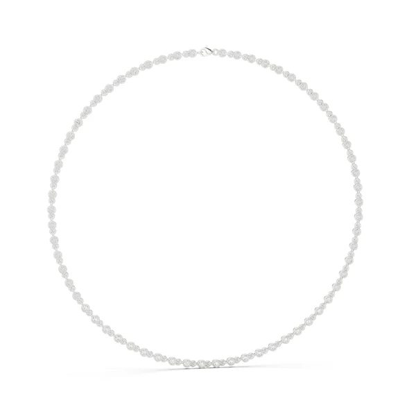 White-toned round-cut diamond tennis necklace with small closely set round stones.