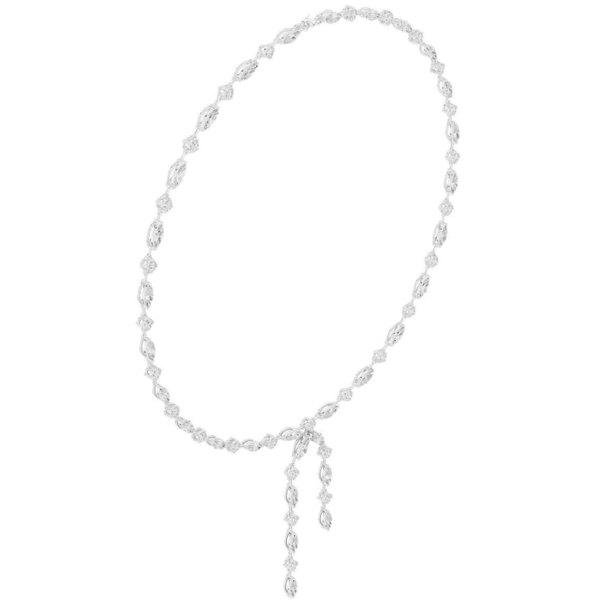 White gold diamond drop necklace with marquise center and oval station stones