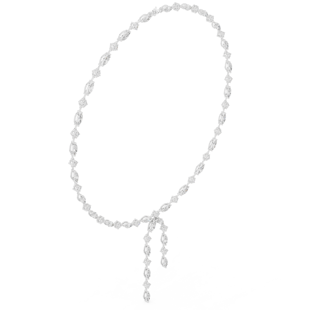 White gold diamond drop necklace with marquise center and oval station stones