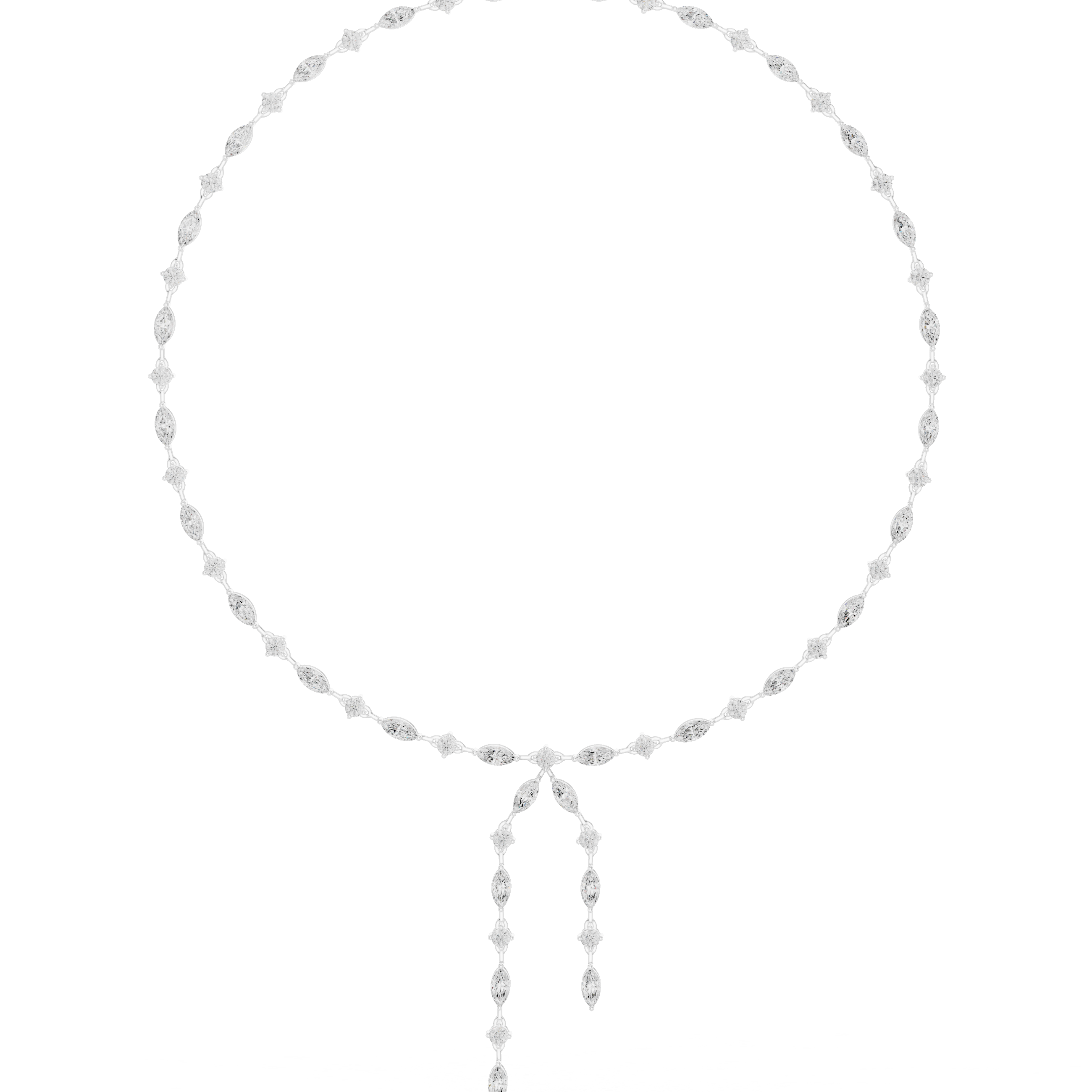 Diamond drop statement necklace with marquise and round stones, center drop with two strands
