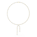 Yellow gold diamond drop statement necklace with marquise and round stones, two dangling drops
