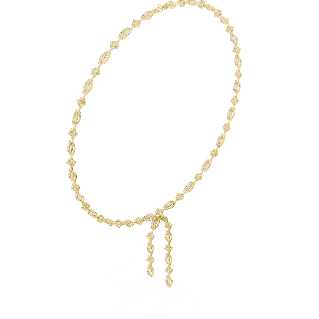 Yellow gold diamond drop statement necklace with marquise and round stones