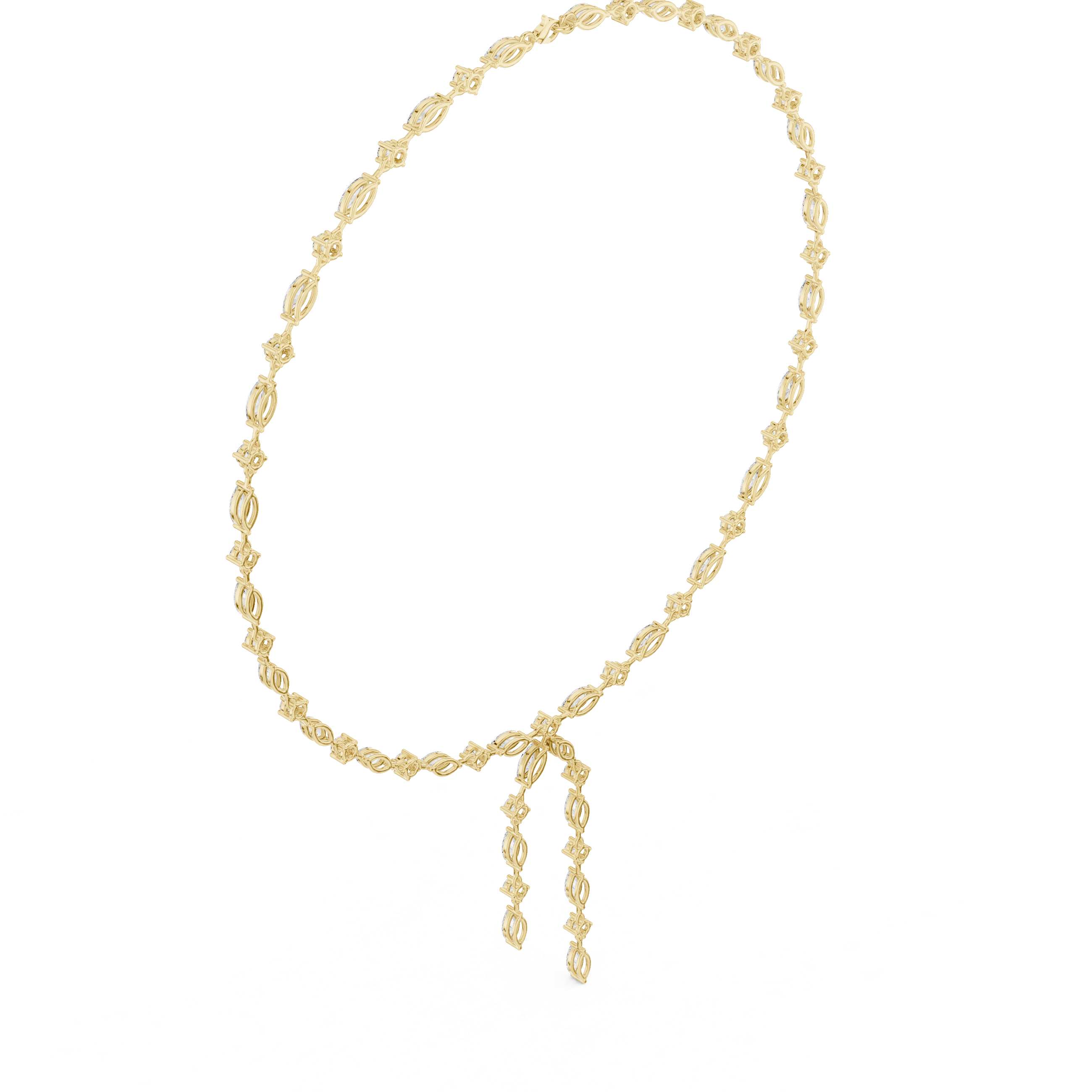 Yellow gold diamond drop statement necklace with marquise and round stones
