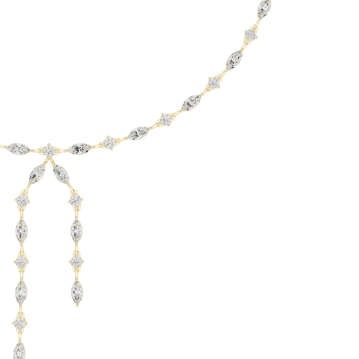 Yellow-gold diamond drop necklace with marquise and round diamonds