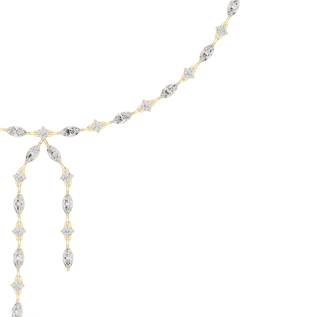 Yellow gold diamond station necklace with two marquise drop ornaments